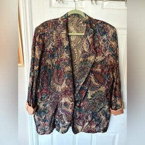 Paisley Open-Front Blazer Jacket in Tan and Multicolor